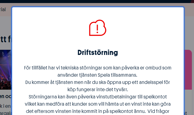 Bild “Tekniska problem Svenska Spel”