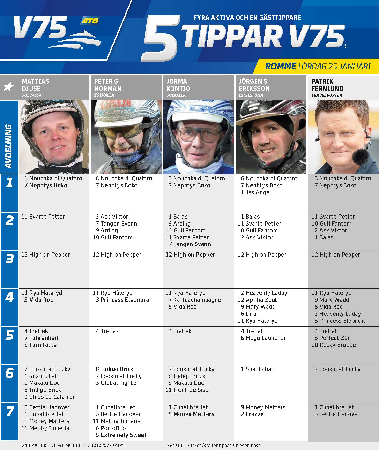 5 Tippar V75® Romme lördag 25 januari