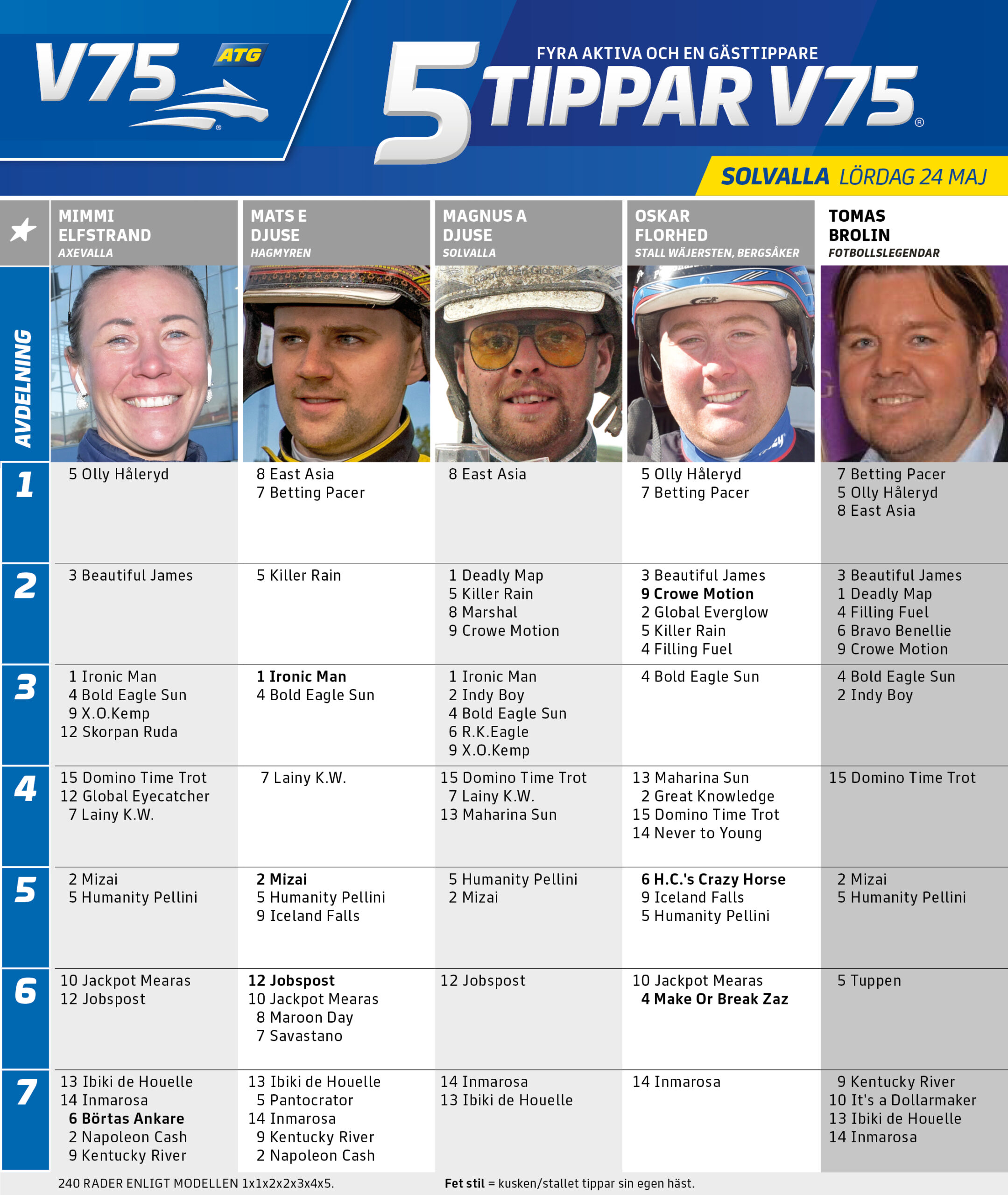 5 tippar V75 Solvalla lördag