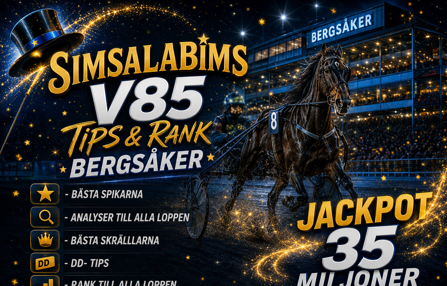 Simsalabims V85 tips Bergsåker – Jackpot 35 miljoner