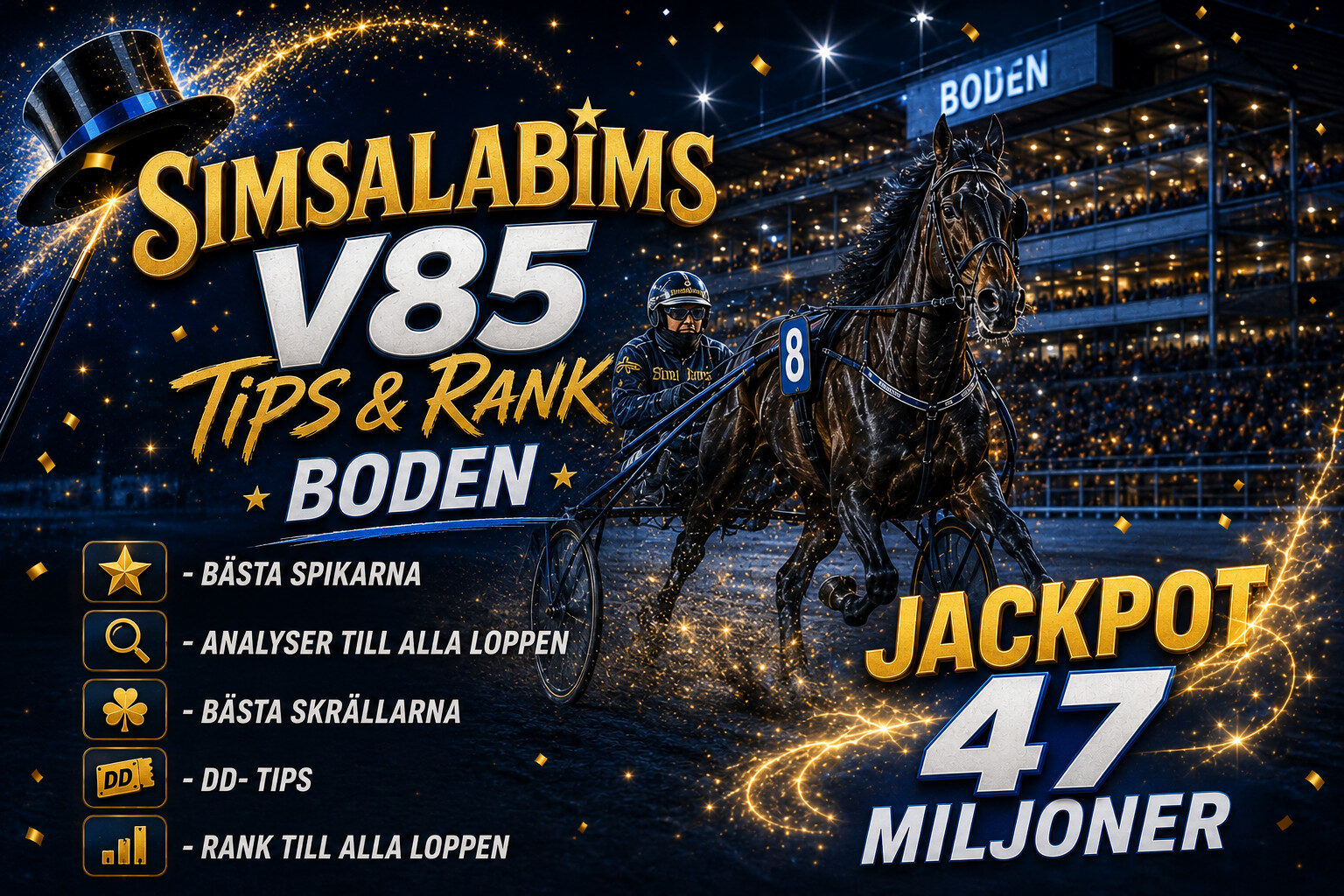 Simsalabims V85 tips Boden – Jackpot 47 miljoner